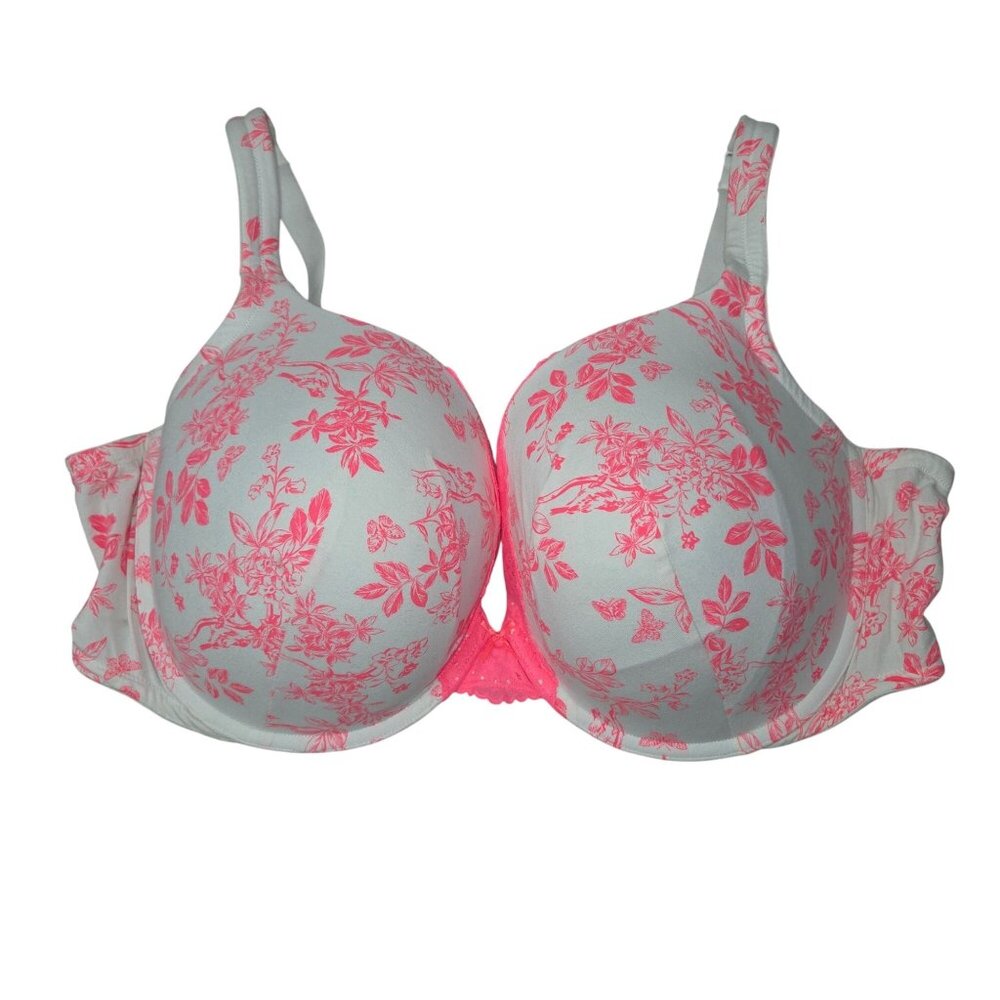 Cacique Lane Bryant Women's 48DDD Pink Lace Overlay Under Wire Boost Plunge 2424